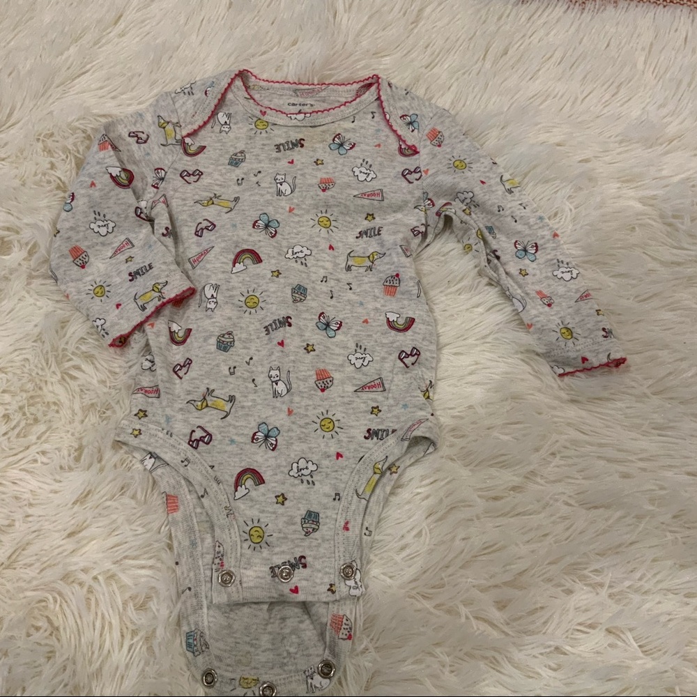 Baby Girl One Piece Long Sleeve Tees 3-6 mos. Lot of 3 	Q005